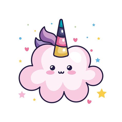 Dibujo De Una Nube Unicornio Kawaii Con Brillantina