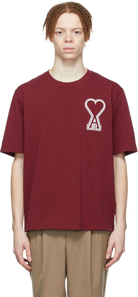 AMI Alexandre Mattiussi SSENSE Exclusive Burgundy Ami de Cœur T Shirt