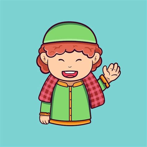 Ilustración de un niño musulmán feliz de un musulmán árabe que celebra