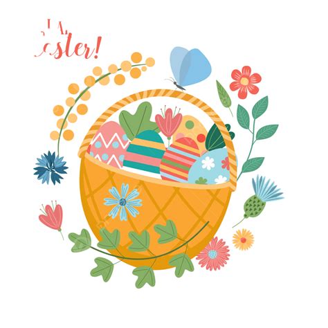 Easter Egg Basket Vector Hd Images Happy Easter Egg Basket Decoration