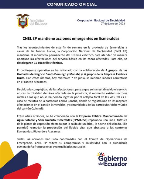 Cnel Ep On Twitter Comunicado Oficial Cnel Ep Mantiene Acciones