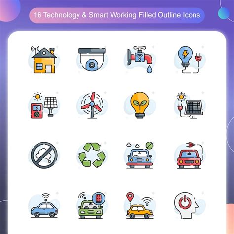 Conjunto De Iconos De Contorno Lleno De Vectores De Trabajo Inteligente