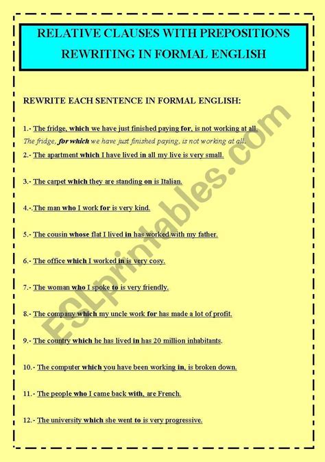 Relative Clauses With Prepositions Esl Worksheet By Emece