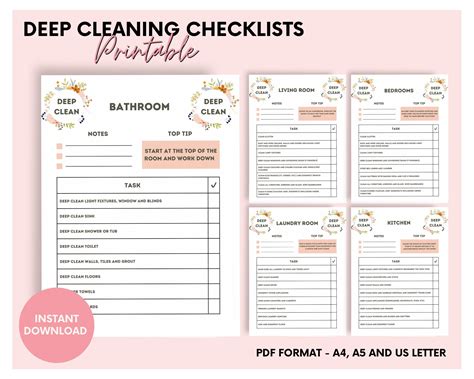 Printable Deep Cleaning Checklists House Cleaning Checklist Kit Spring