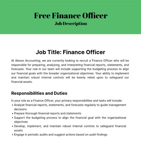 finance officer job description template  edit