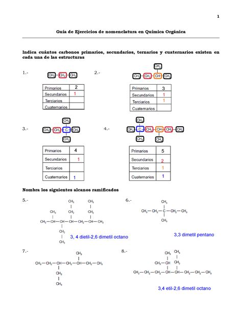 Nomenclatura Organica Gu A De Ejercicios De Nomenclatura En Qu Mica