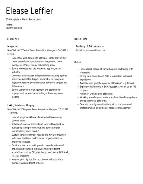 Talent Acquisition Manager Resume Samples Velvet Jobs