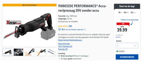 PARKSIDE PERFORMANCE Accu Reciprozaag 20V Zonder Accu Voor 39 99 I De