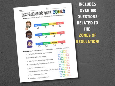 Zones of Regulation Worksheets for Kids - Etsy