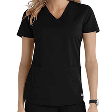 Greys Anatomy Ladies 2 Pocket V Neck Shirred Top