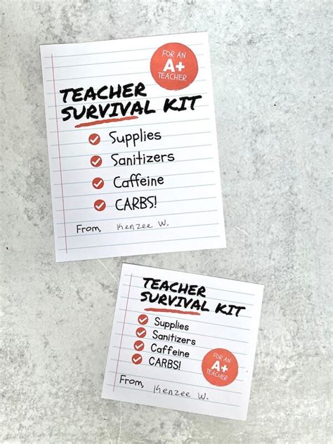 Teacher Survival Kit Printable Tag Free