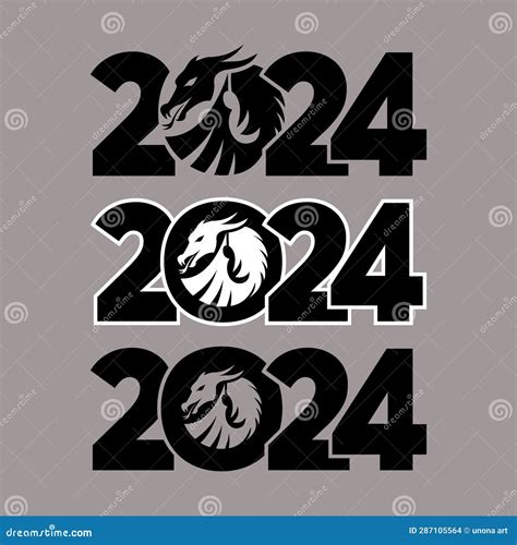 Big Set Of Logos 2024 With Dragons Icon With The Symbol Of The Year