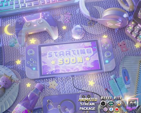 Twitch Animated Overlay Pack For Stream Dream Desk Cute Galaxy Cozy