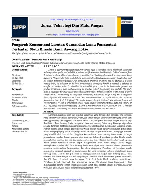 Pdf Pengaruh Konsentrasi Larutan Garam Dan Lama Fermentasi Terhadap
