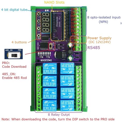 8 Channel 12v 24v Relay Shield Module Rs485 Plc Io Expanding Board For