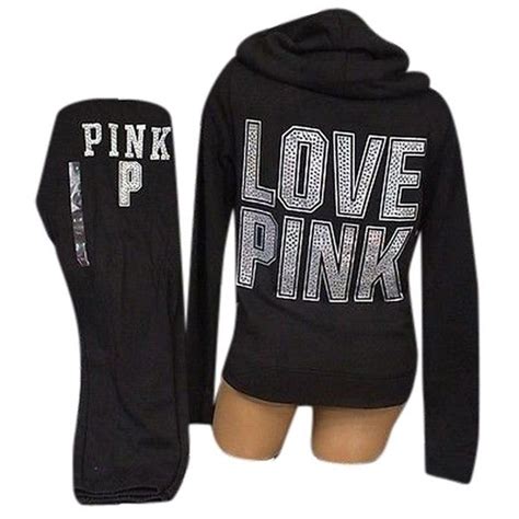 Pre Owned Victorias Secret Love Pink Set Bling Zip Hoodie Signature Fit Pant Victoria Secret