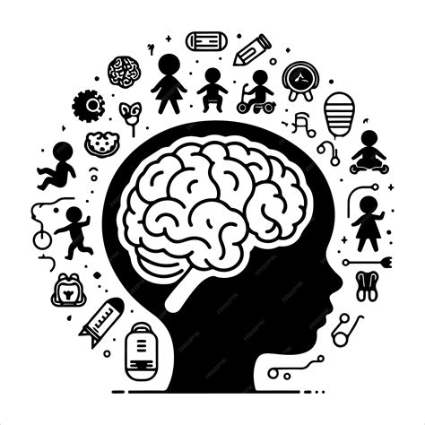 Minimal Human Children Brain Linear Silhouette Vector Premium Ai