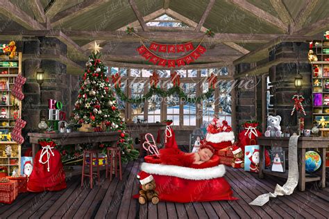 Santas Workshop With Toy Bag Seat North Pole Digital Etsy