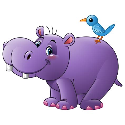 Cartoon funny hippo with bird 9693363 Vector Art at Vecteezy