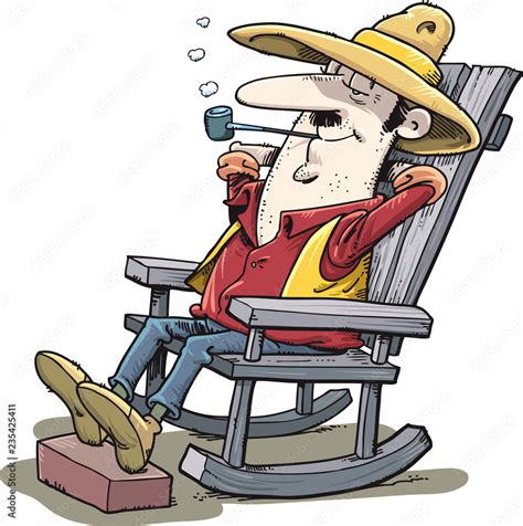 Old Man Sitting In Rocking Chair Vector Illustration Stock Vector