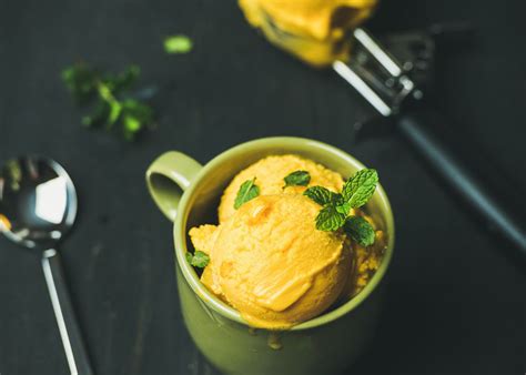 Mango Sorbet Ice Cream Scoops with Fresh Mint - Pure Indian Foods Blog