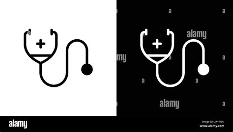 Stethoscope Icon Set In Black And White Color Simple Flat Vector Stock