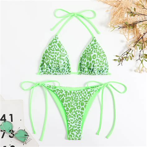 Sexy String Leopard Print Bikinis Set Swimsuit Halter Tie Thong