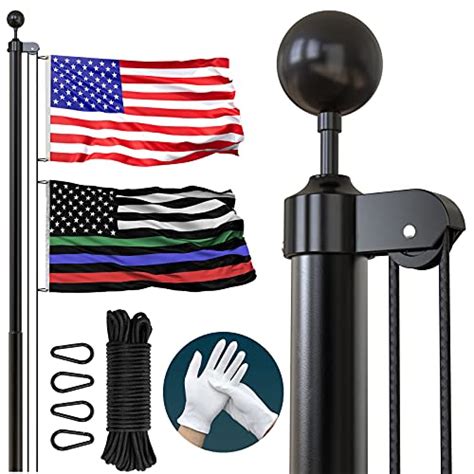 RUFLA 16FT Black Flag Pole Kit With 3 X5 American Flag Heavy Duty