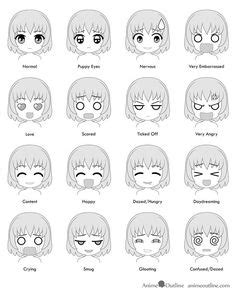 Chibi Anime Facial Expressions Emotions Chart Ekspresi Wajah Cara