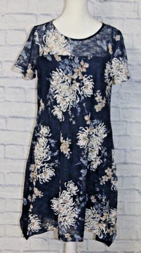 Roz Ali Women S Dress Size Petite L Navy Blue With Floral Pattern Ebay