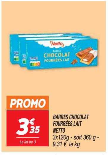 Promo Barres Chocolat Fourrées Lait Netto chez Netto iCatalogue fr