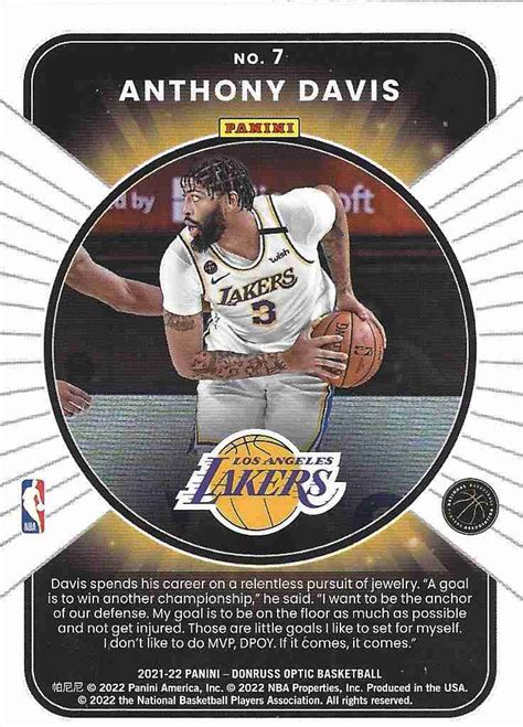 Sportlots Auctions Anthony Davis 2021 22 Donruss Optic Winner Stays