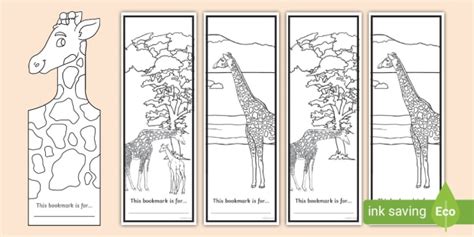 Printable Giraffe Themed Bookmark To Colour