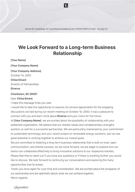 Long Term Business Relationship Email