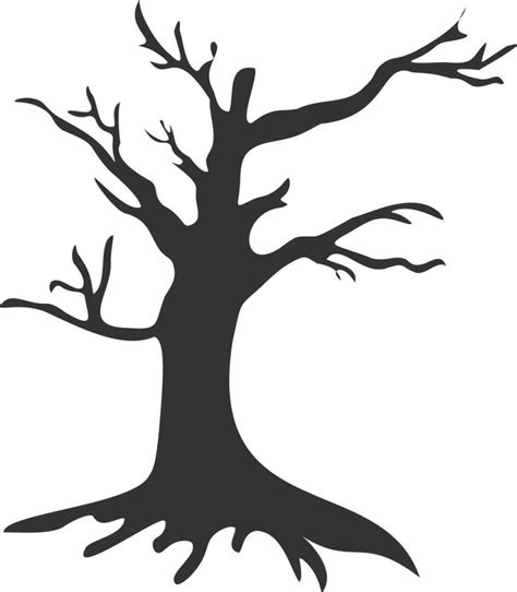 Vector Illustration Of Old Dried Tree Silhouette In Cartoon Style For