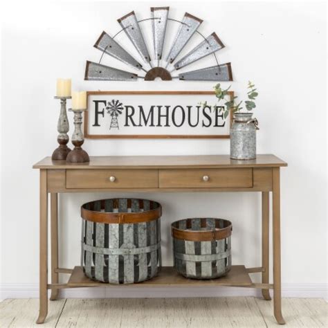 Glitzhome Rustic Farmhouse Half Round Metal Windmill Wall Decor