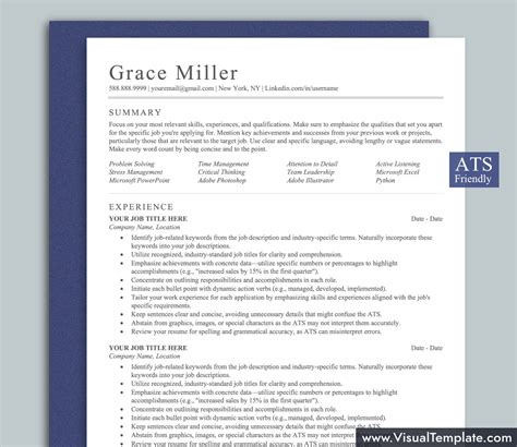 Ats Friendly Resume Template For Ms Word Modern Cv Template Minimalist And Simple Resume