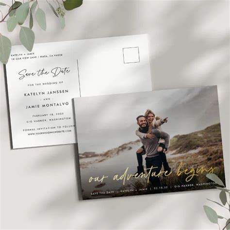 Our Adventure Begins Full Photo Save The Date Foil Invitation