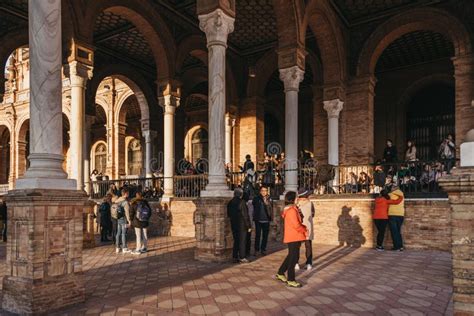 Large Number Of People On Plaza De Espa A Seville Spain Editorial