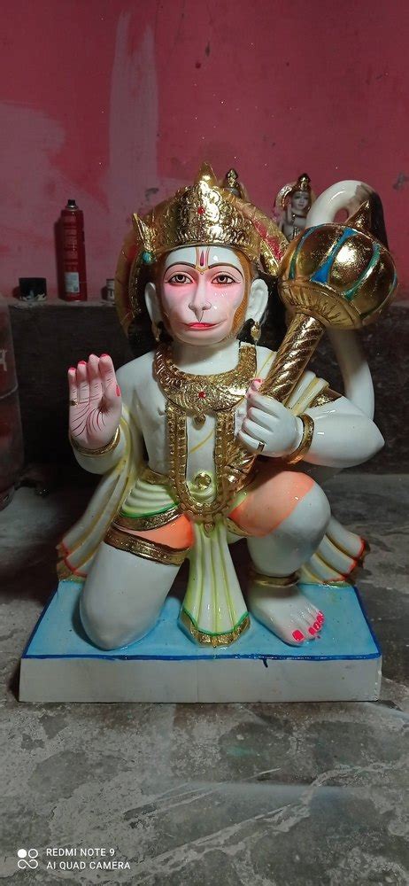 Earth Golden Gold Plated Hanuman Ji White Marble Murti Statue For