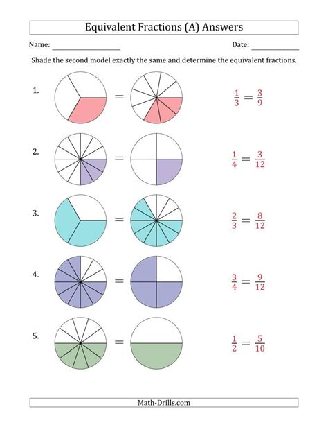 Equivalent Fraction Models Worksheets