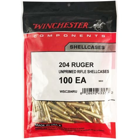 Winchester Brass 204 Ruger Unprimed Bag Of 100 Graf Sons