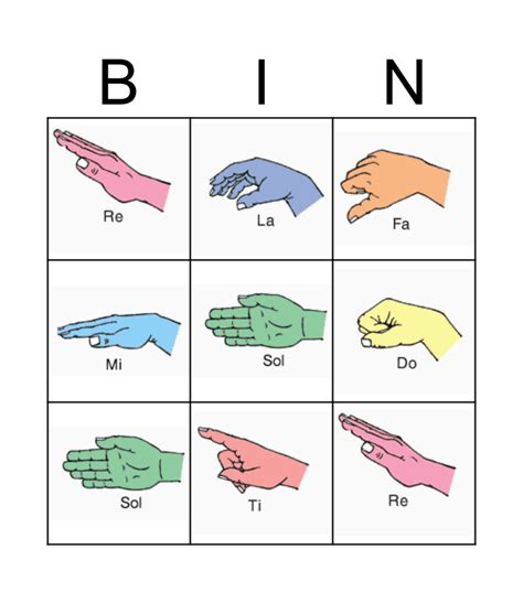 Solfa Hand Signs Bingo Card