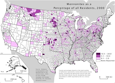 Mennonite Population Distribution in the US : MapPorn