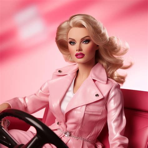 Premium Ai Image Barbie Doll Driving Her Car Pink Background