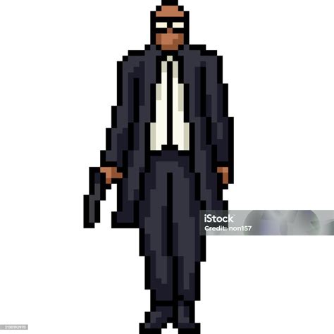 Pixel Art Of Black Suit Assassin Stock Illustration Download Image