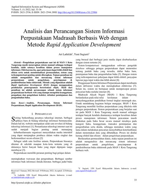 PDF Analisis Dan Perancangan Sistem Informasi Perpustakaan Madrasah