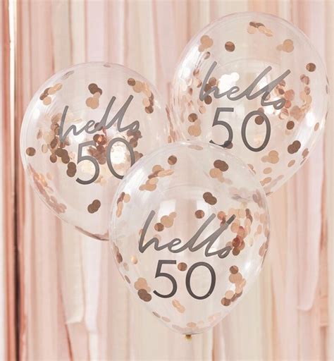 5 Hello 50th Birthday Balloons Rose Gold Confetti Balloons Etsy