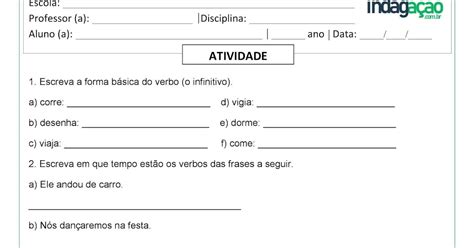 Atividade Sobre Verbos Português 3º Ano Para Imprimir IndagaÇÃo