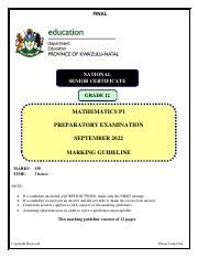 Grade Mathematics P Preparatory Examination Marking Course Hero